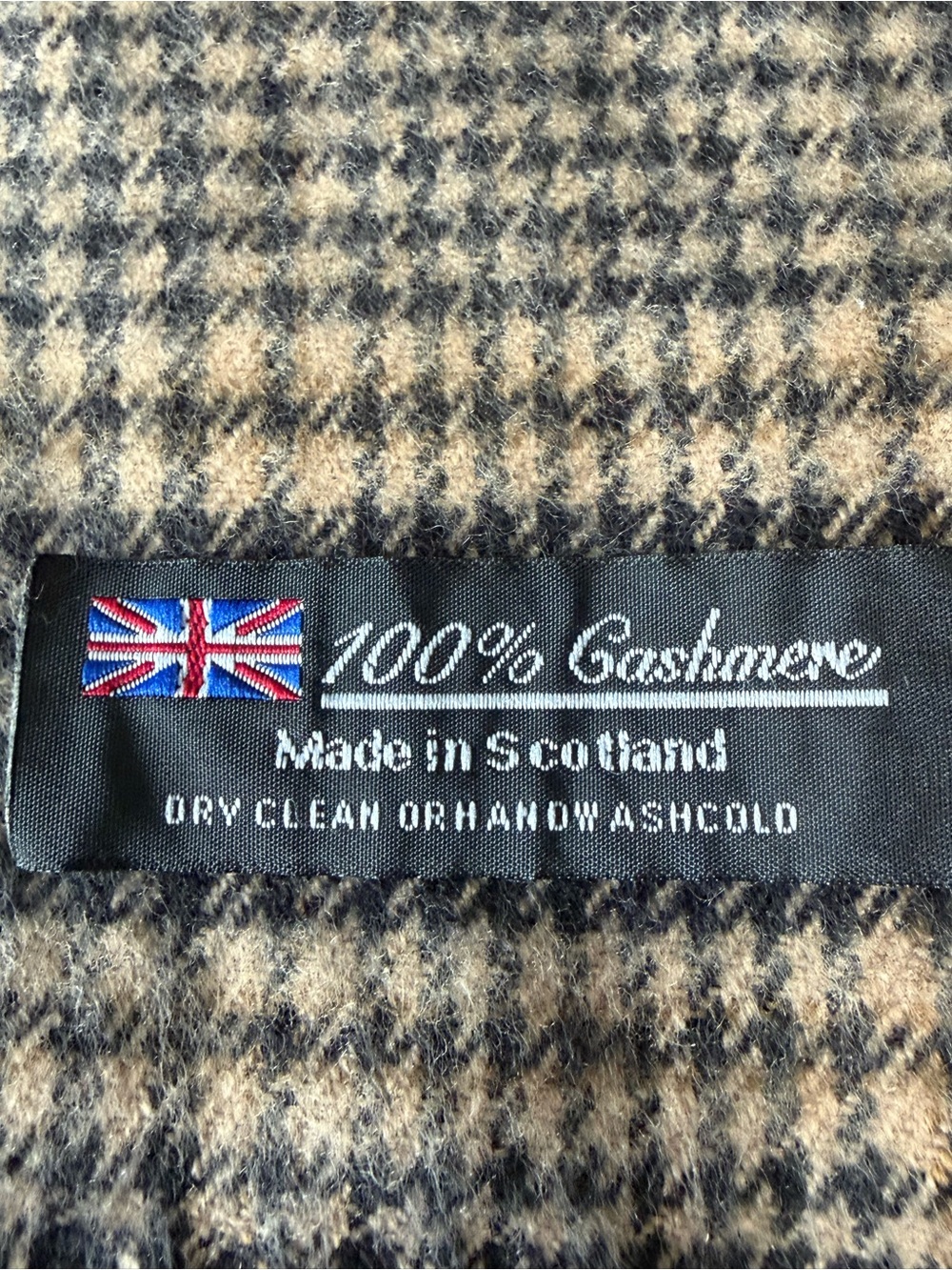 Made in Scotland 100% Cashmere Plaid Scarf Tan Brown Fringed 69” x 12”